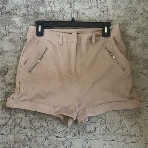 Missguided Suede Tan Shorts with Zipper Details
